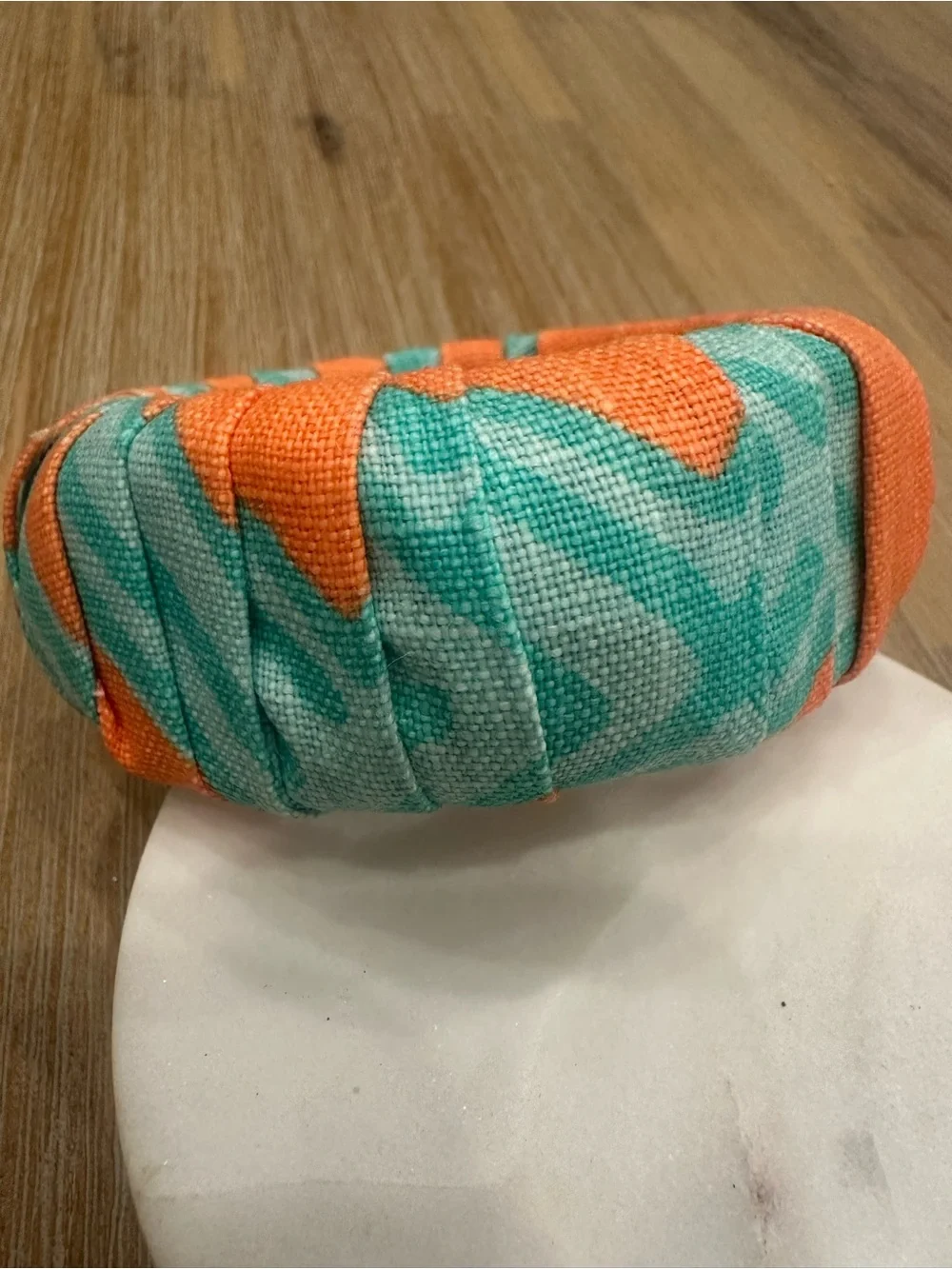 Handmade Orange and Teal Fabric Wrapped Chunky Bangle Bracelet